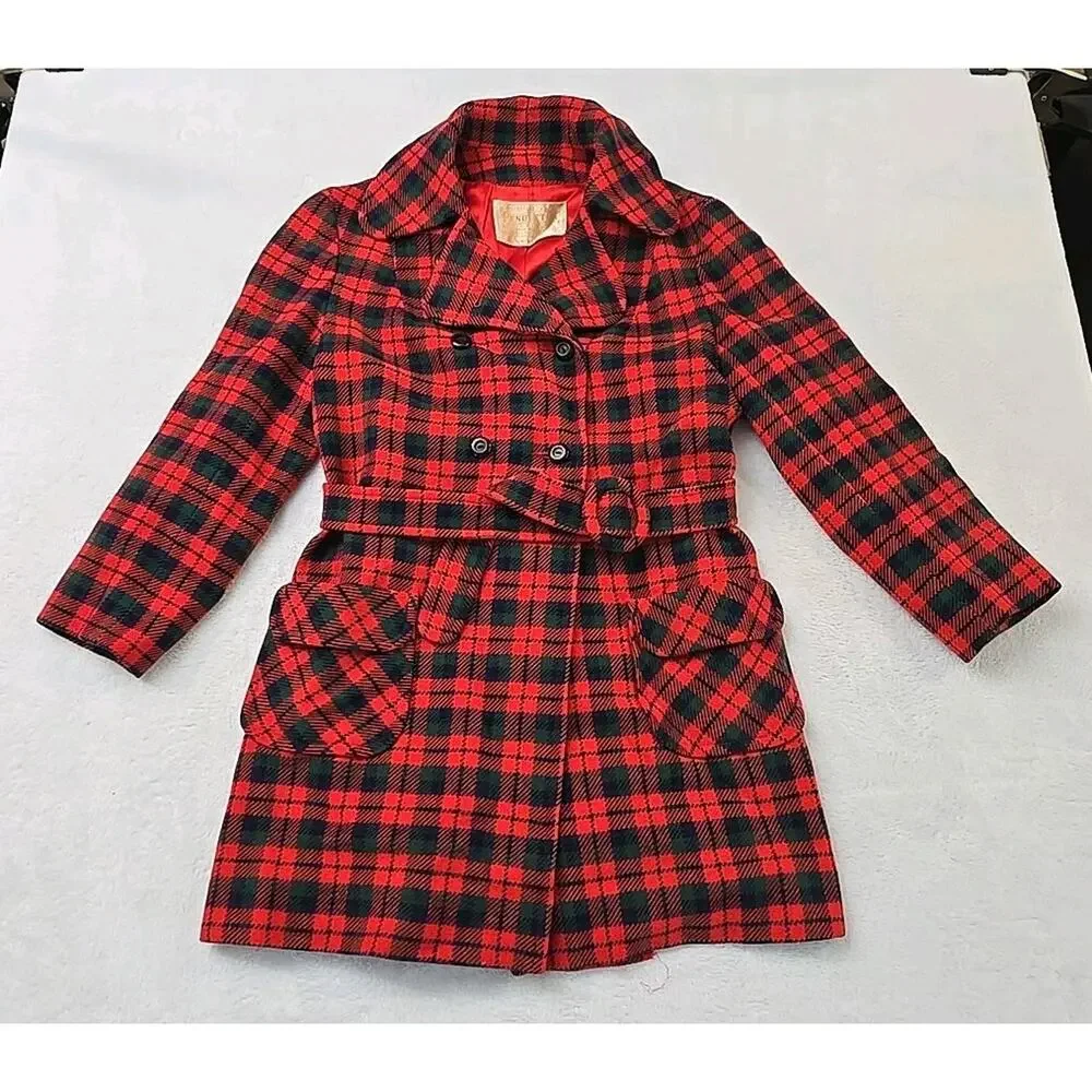Pendleton Vtg 70s 80s Double Breasted 100% Wool Car Coat Womans Sz 8 Belted USA